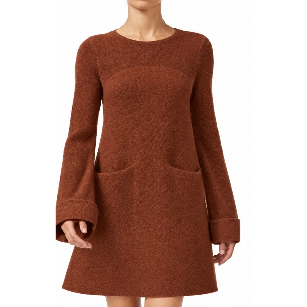 Free People Brown Wool Alpaca Blend Sweater Dress Long Sleeve Back Zip XS